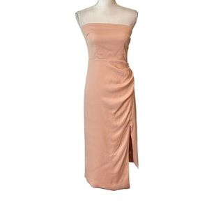Cushnie Blush Pink Side Slit Asymmetrical Strapless Cocktail Dress Sz 4